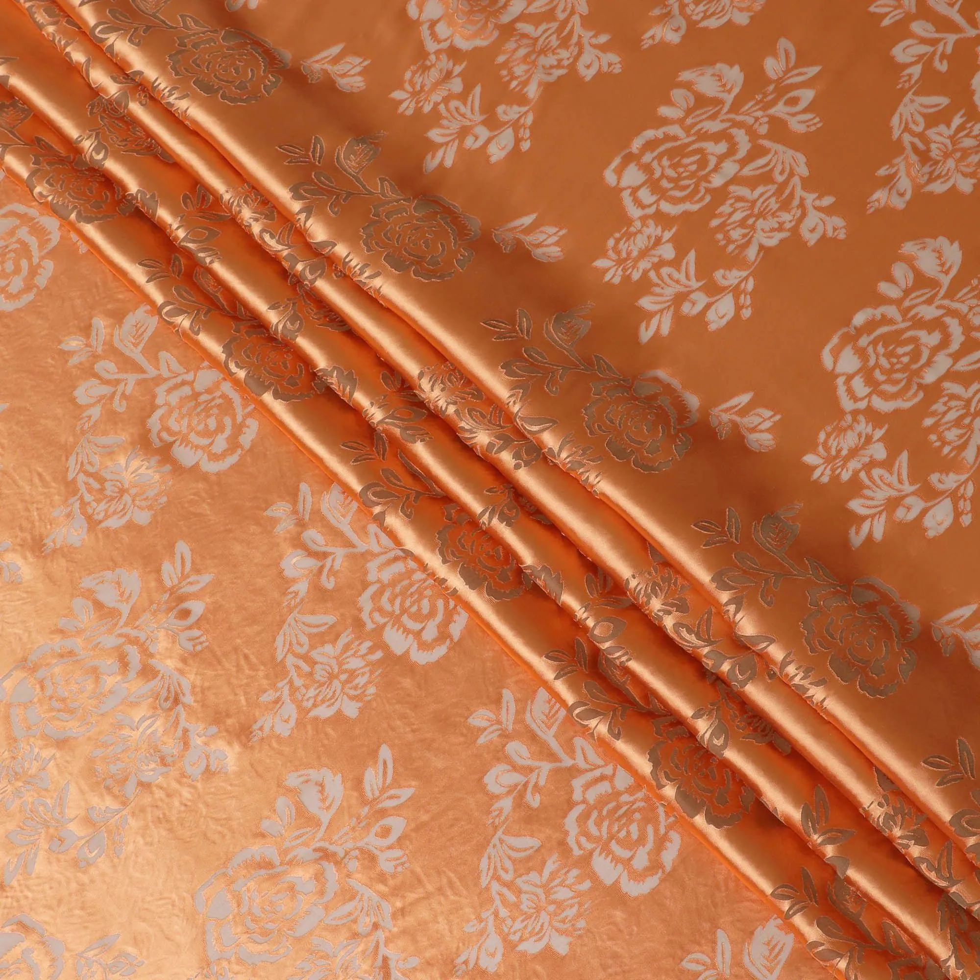 Salmon orange premium pure burnout silk chiffon fabric in floral design-D13104