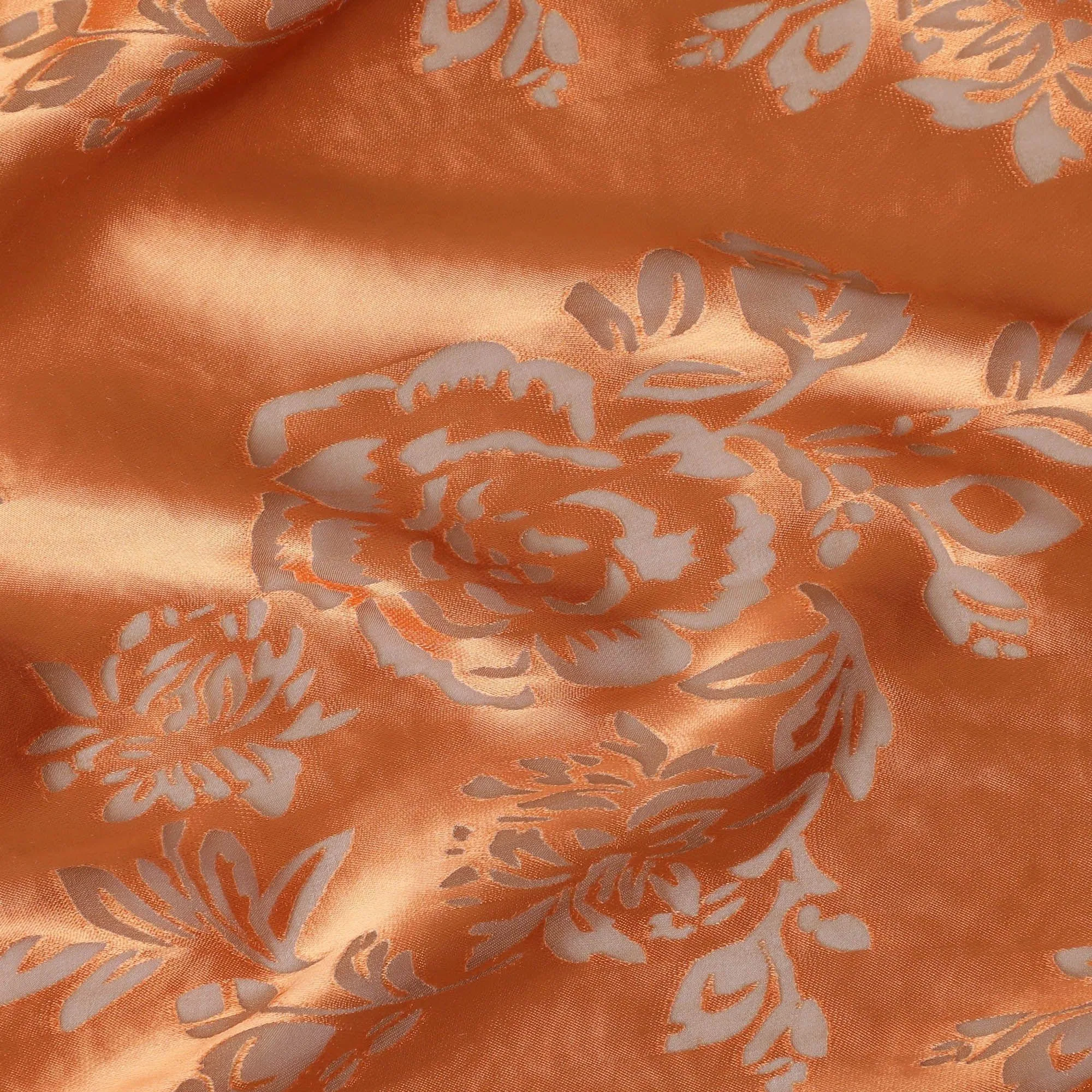 Salmon orange premium pure burnout silk chiffon fabric in floral design-D13104