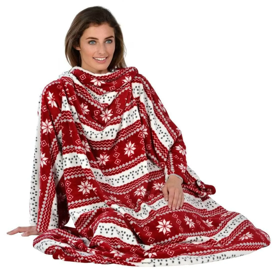 Snowflake Wrap Around Snuggle Blanket With Sleeves 137x180cm