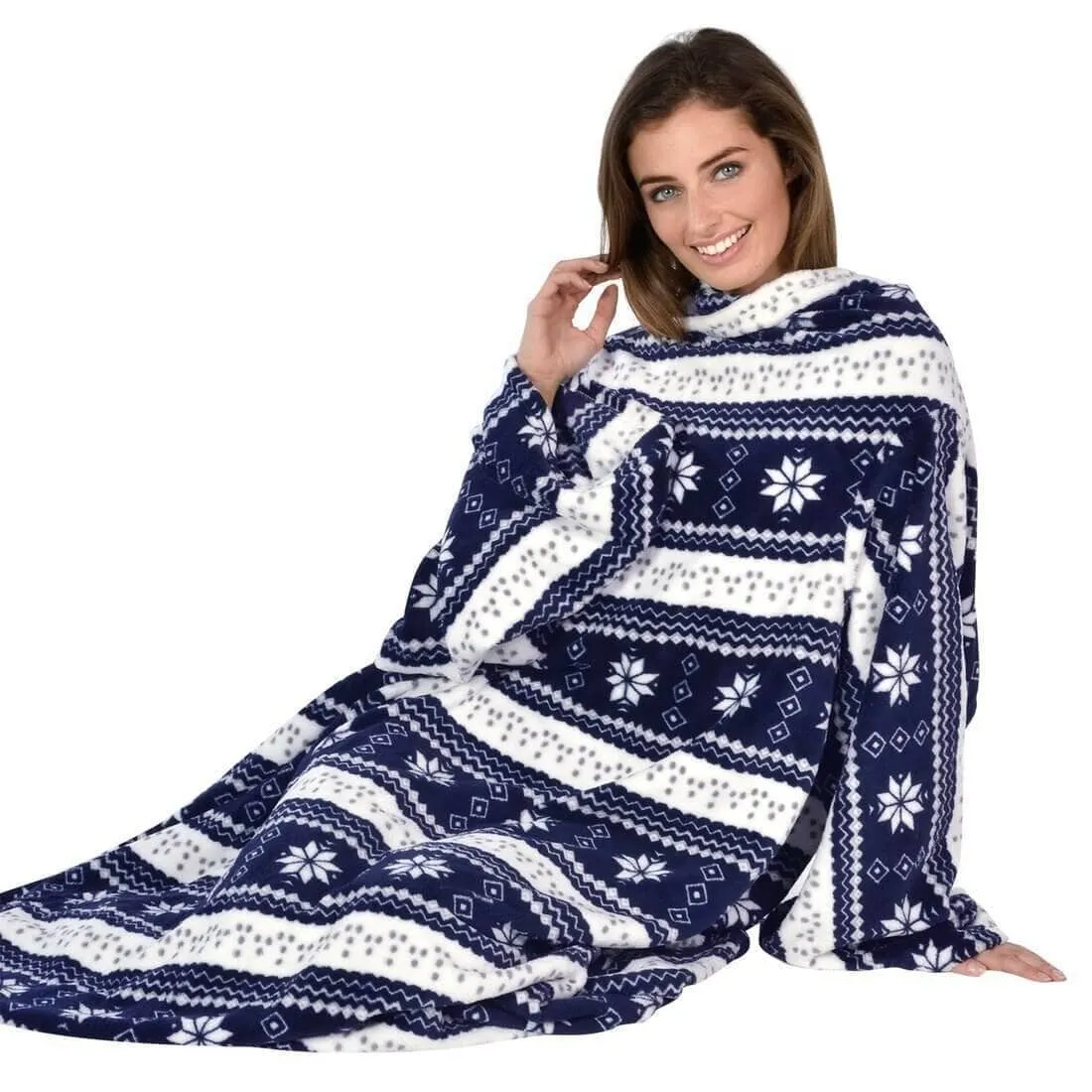 Snowflake Wrap Around Snuggle Blanket With Sleeves 137x180cm