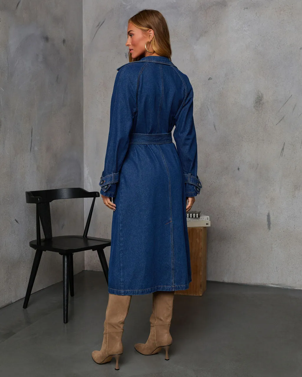 Spiced Pear Belted Denim Trench Coat