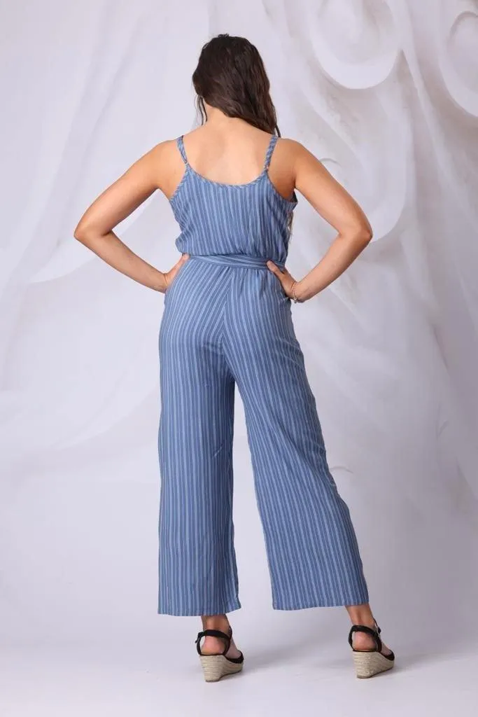 Striped Wide Leg Jumpsuit in Blue