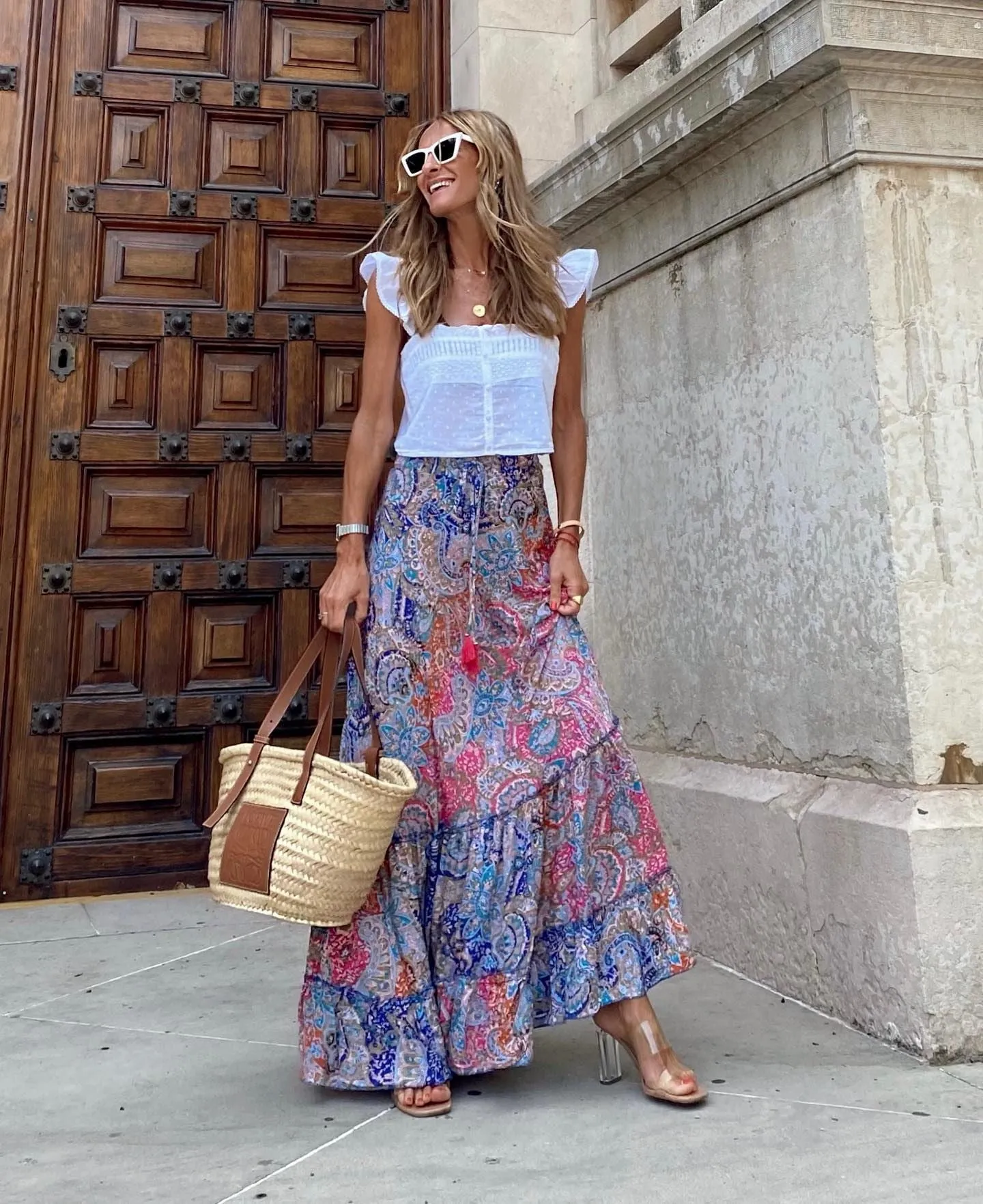 Summer street style women's print long skirt ruffled skirt skirt