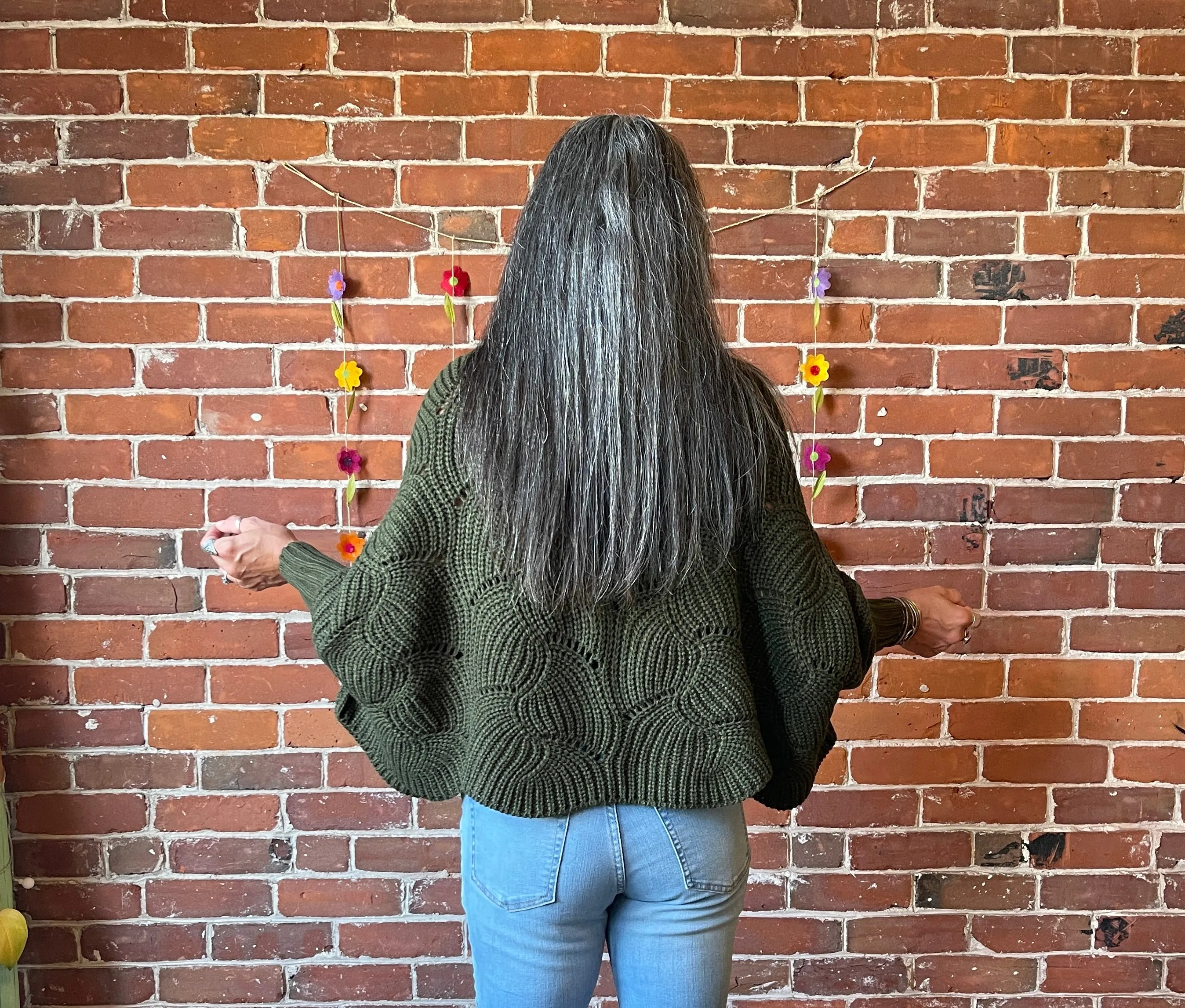 The Coffee Shop Moss Green Poncho Sweater with Sleeves