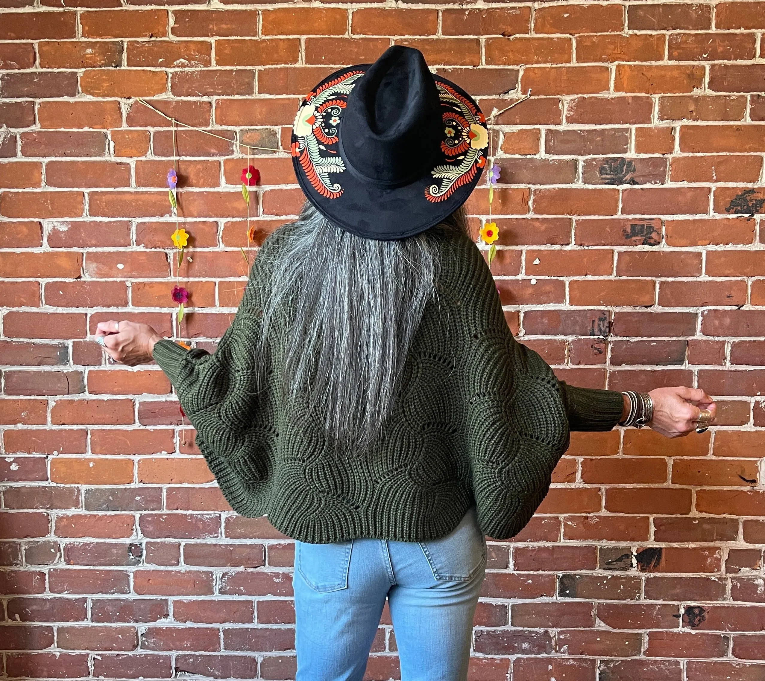 The Coffee Shop Moss Green Poncho Sweater with Sleeves