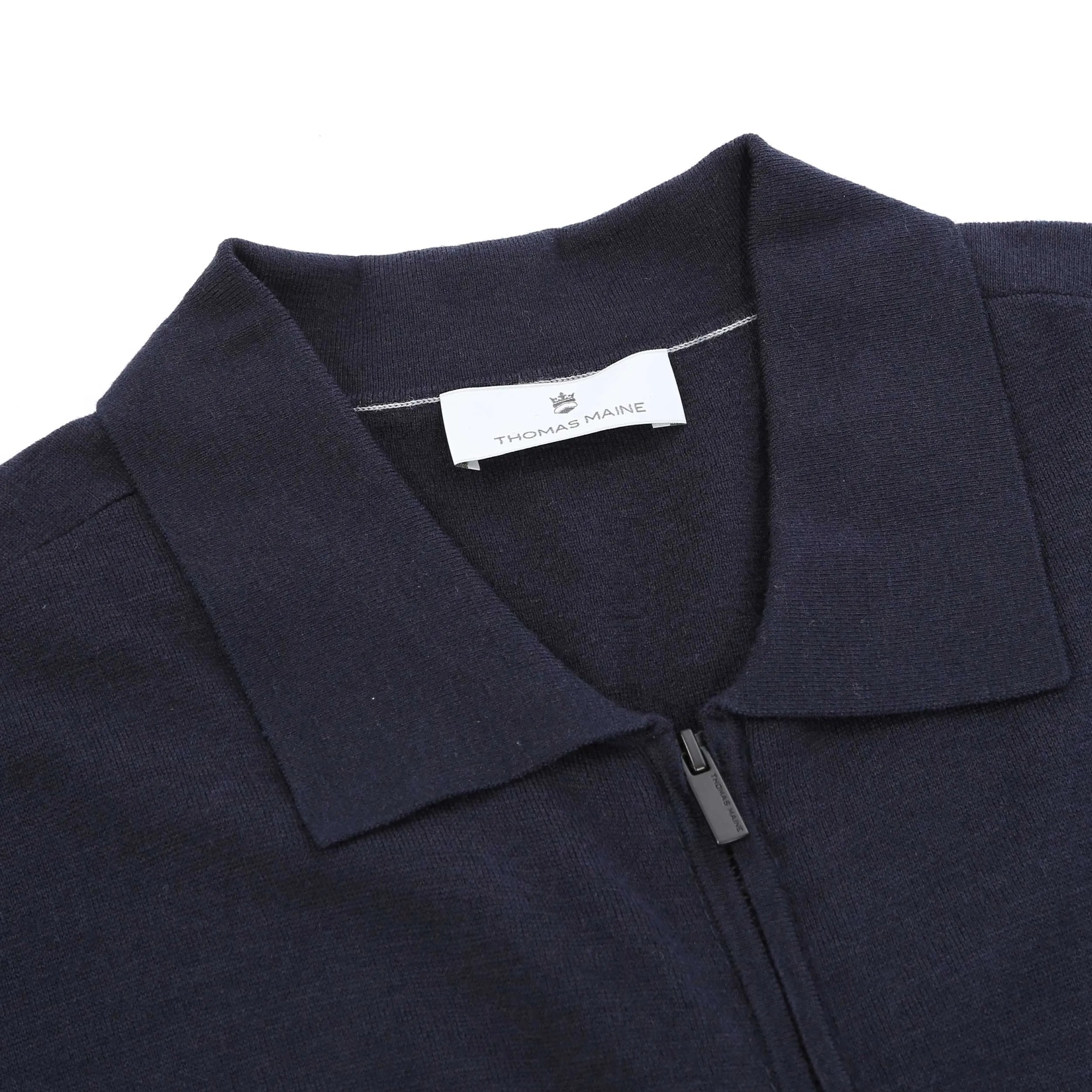 Thomas Maine Zip Thru Stretch Merino Cardigan in Navy