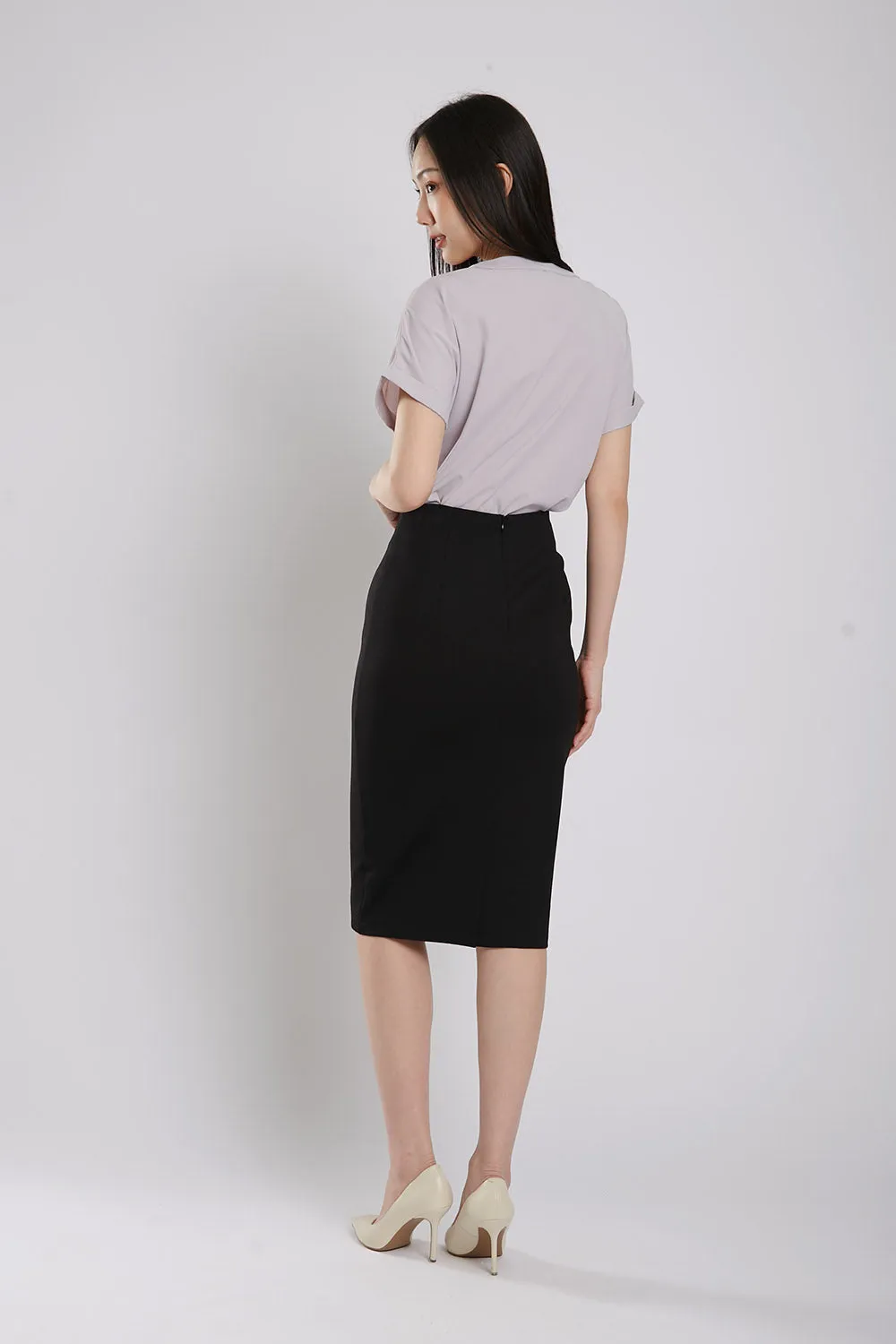 Thysha Ultra-Stretch Pencil Skirt in Black