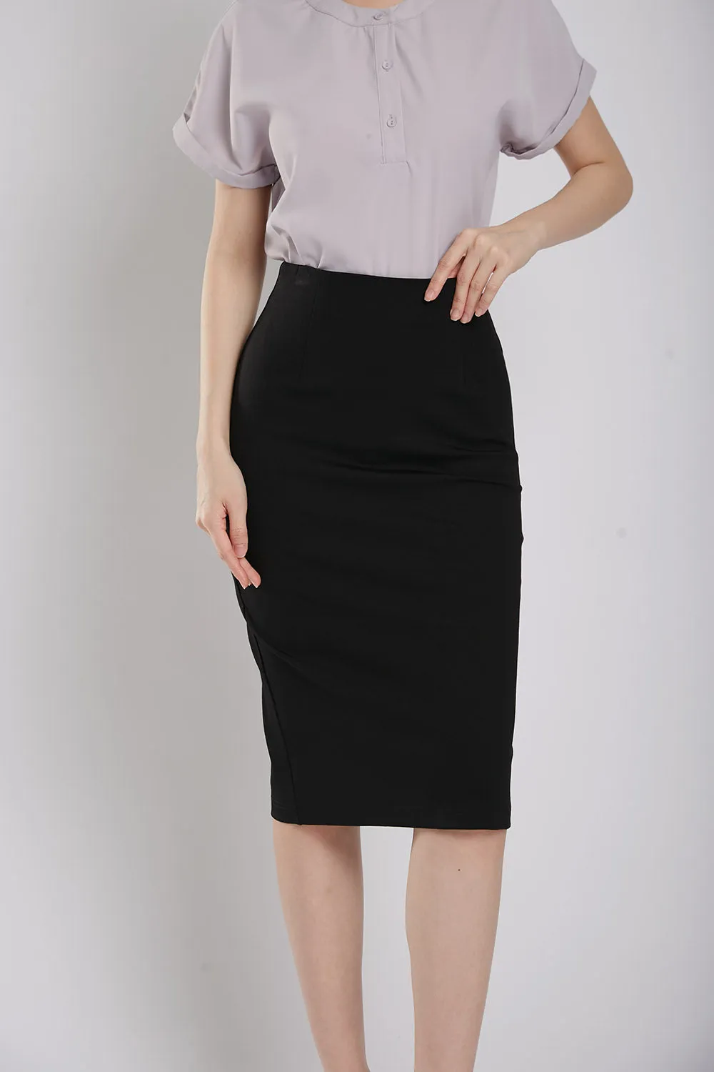 Thysha Ultra-Stretch Pencil Skirt in Black