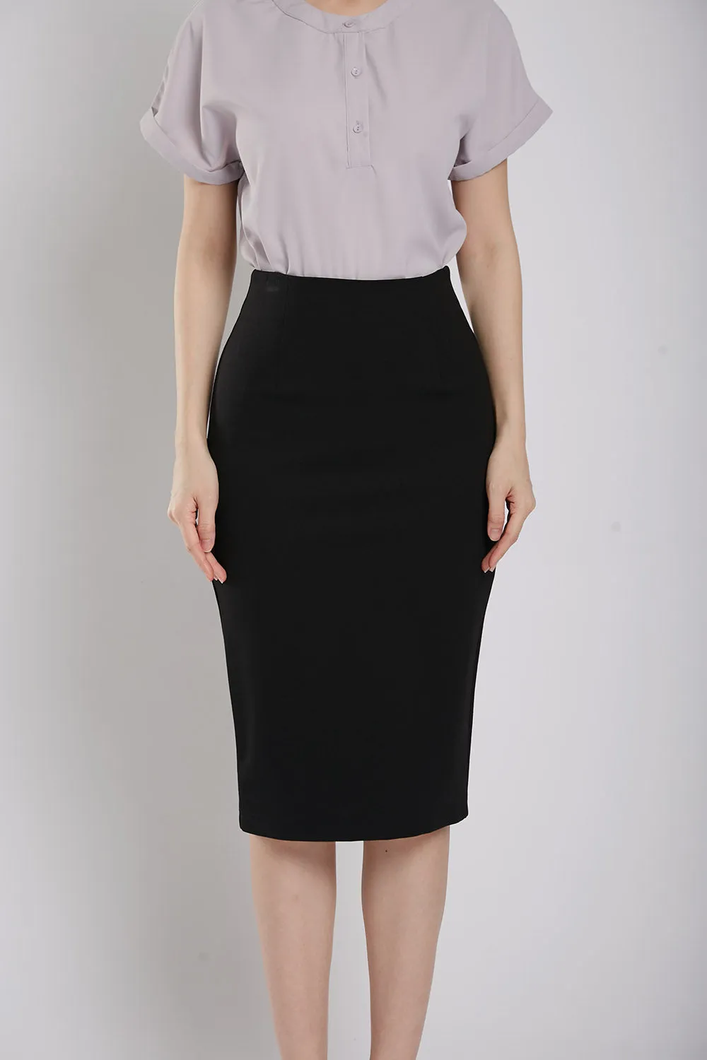 Thysha Ultra-Stretch Pencil Skirt in Black