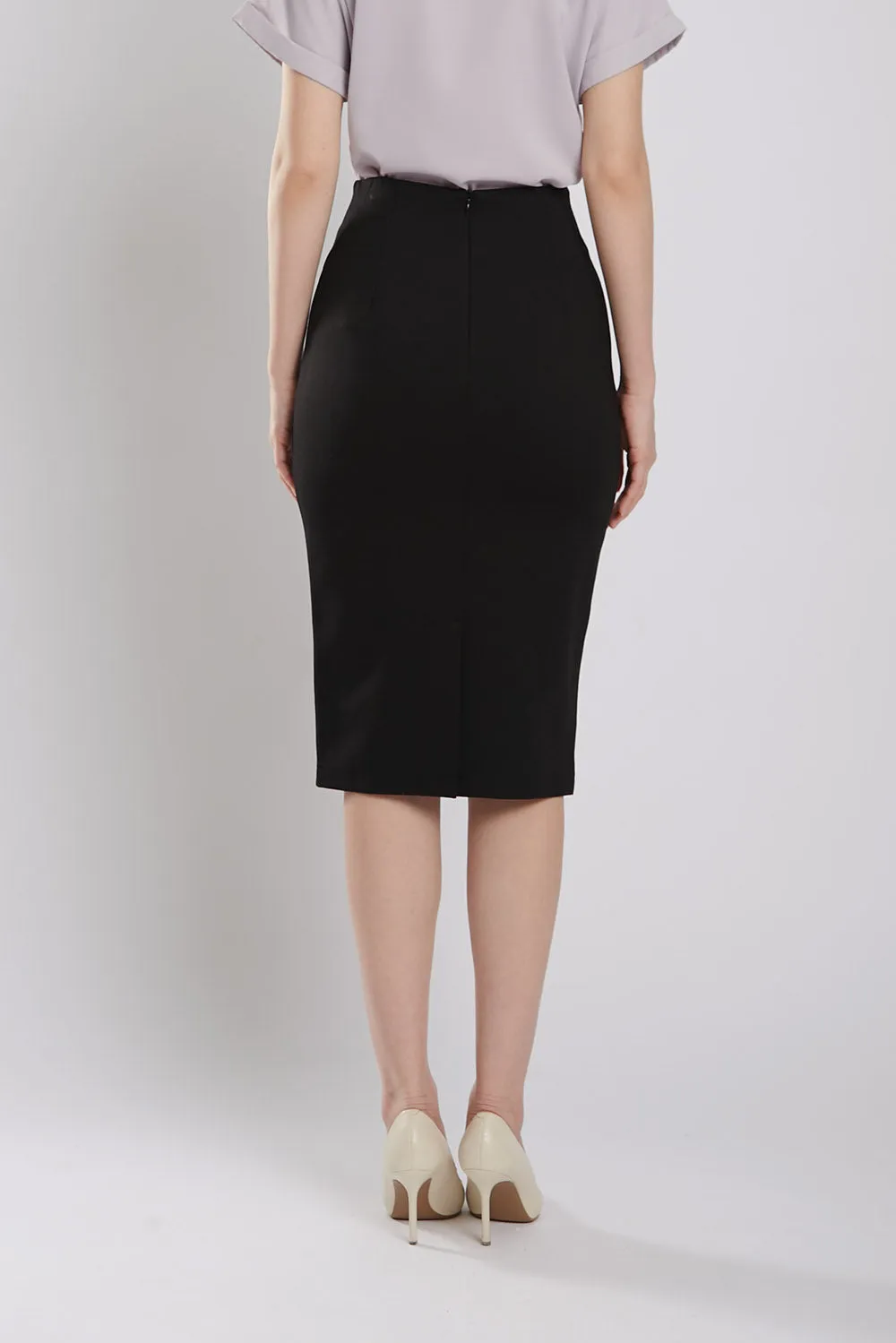 Thysha Ultra-Stretch Pencil Skirt in Black