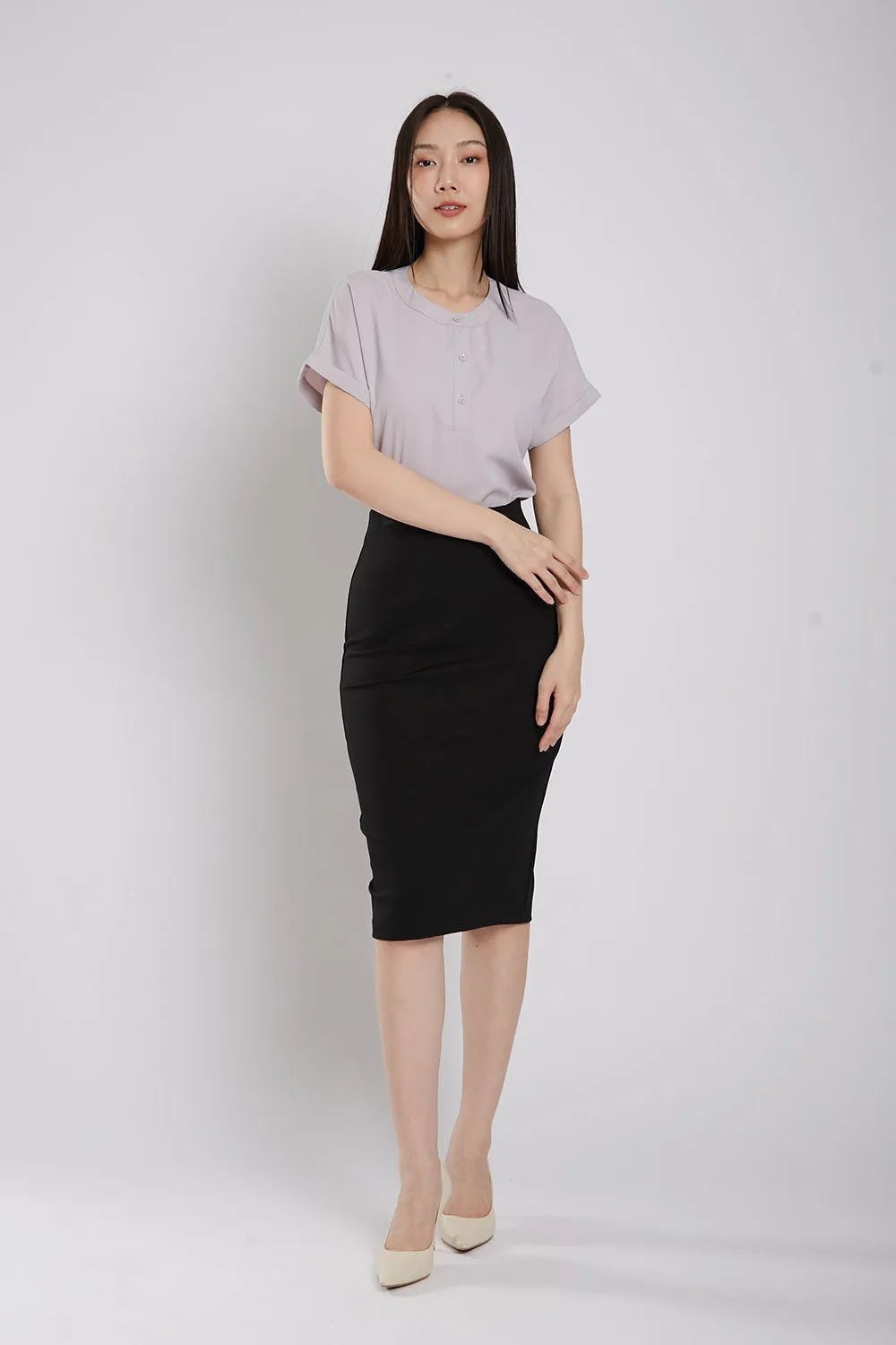 Thysha Ultra-Stretch Pencil Skirt in Black