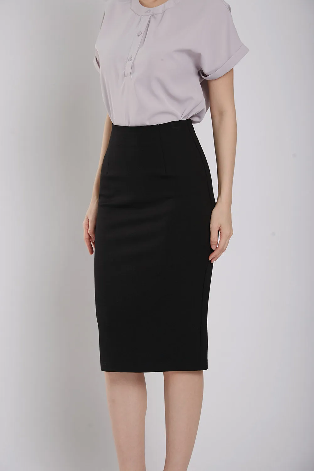 Thysha Ultra-Stretch Pencil Skirt in Black