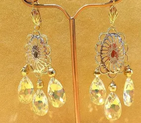 Tri gold and Swarovski crystal earrings