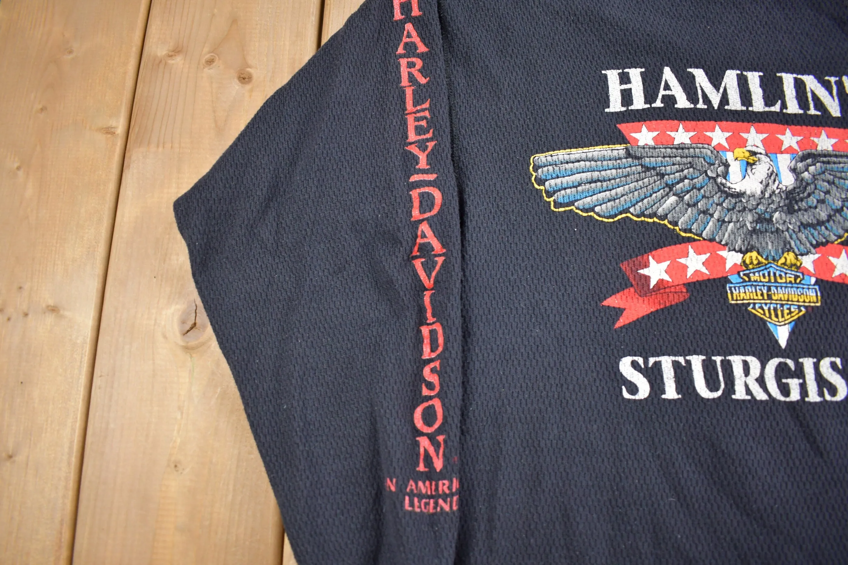 Vintage 1990s Hamlin's Harley Davidson Sturgis MI Long Sleeve Thermal Shirt