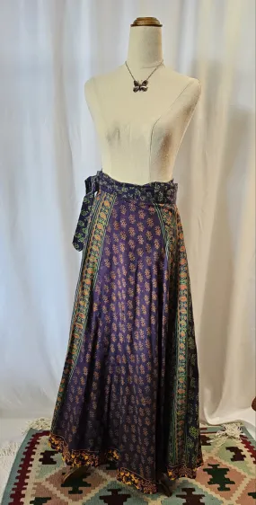 VINTAGE Indian Cotton Block Print Wrap Skirt