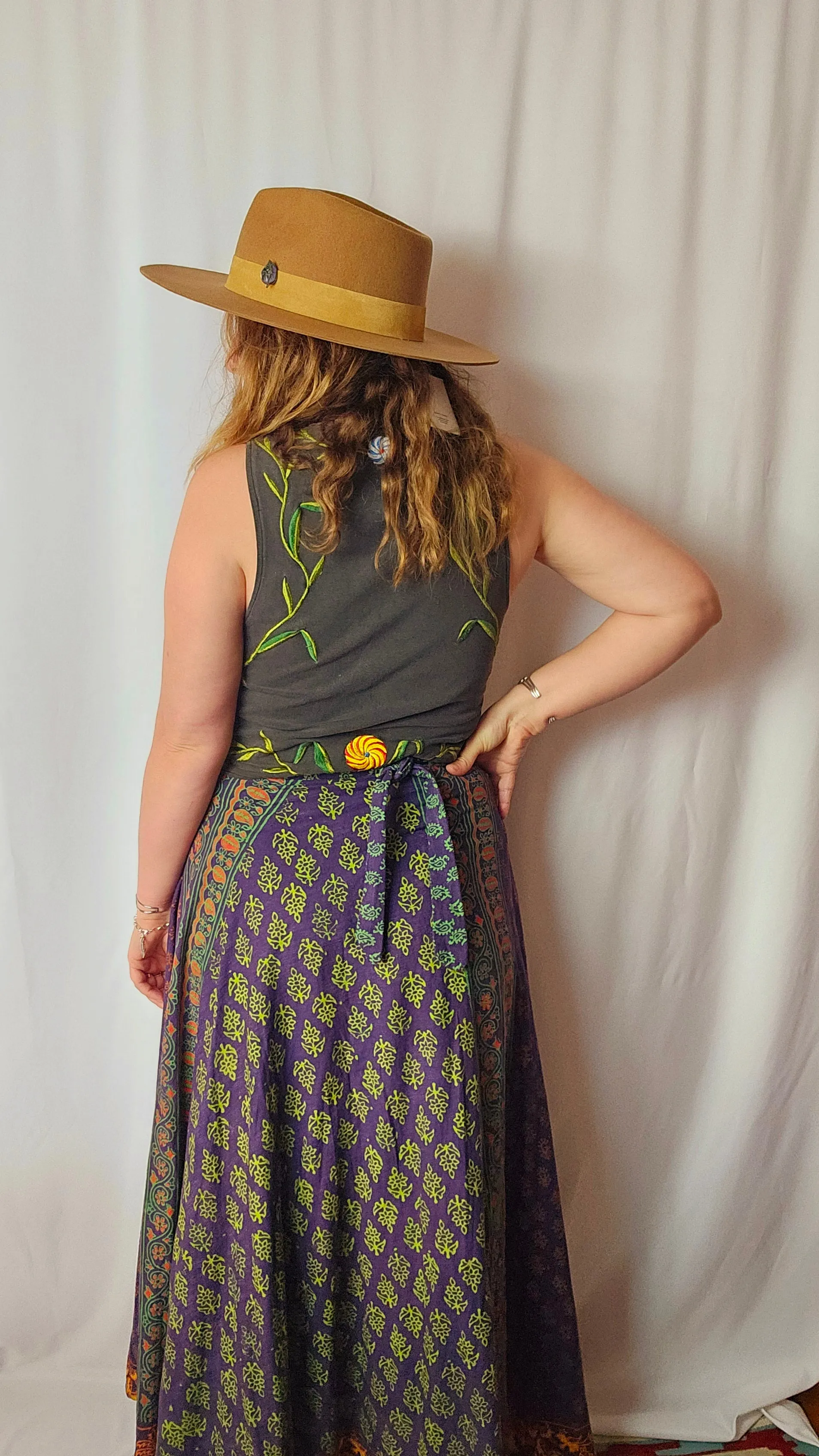 VINTAGE Indian Cotton Block Print Wrap Skirt