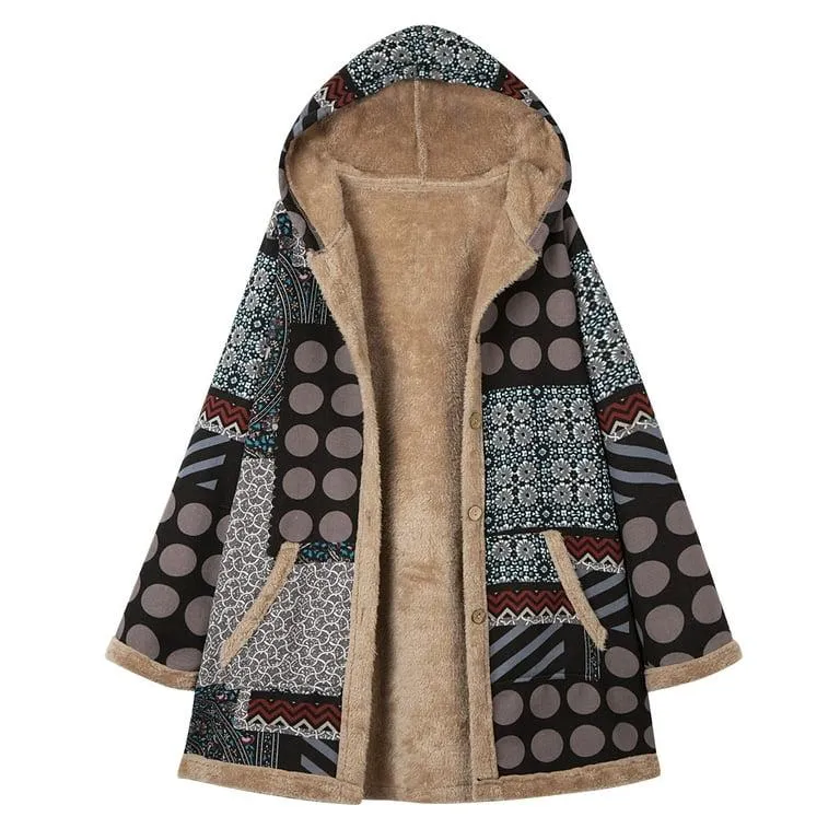 Vintage Print Autumn Winter Jacket Overcoat B-40831