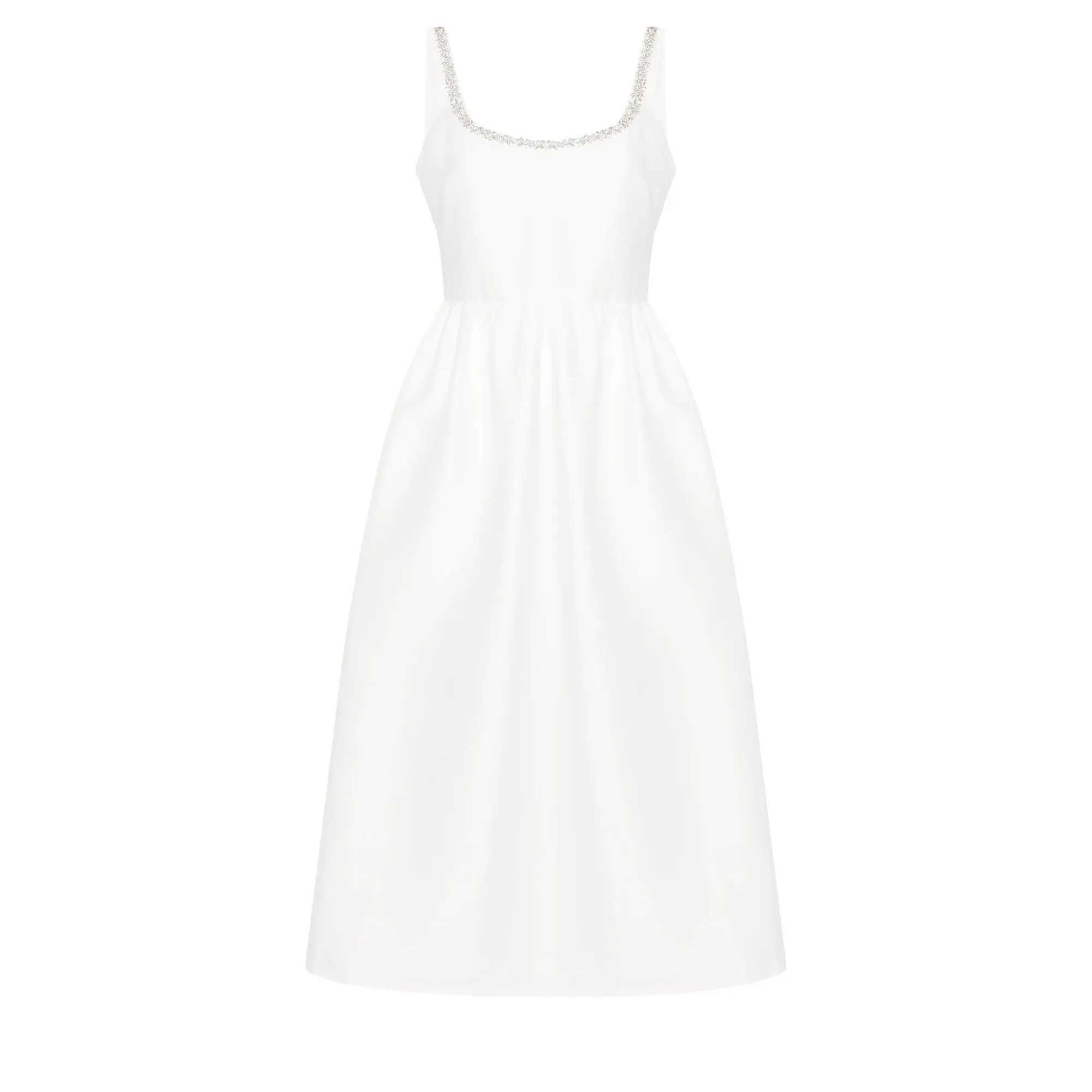 White Taffeta Diamante Midi Dress