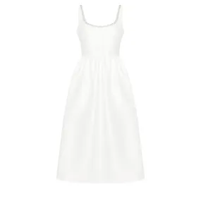 White Taffeta Diamante Midi Dress