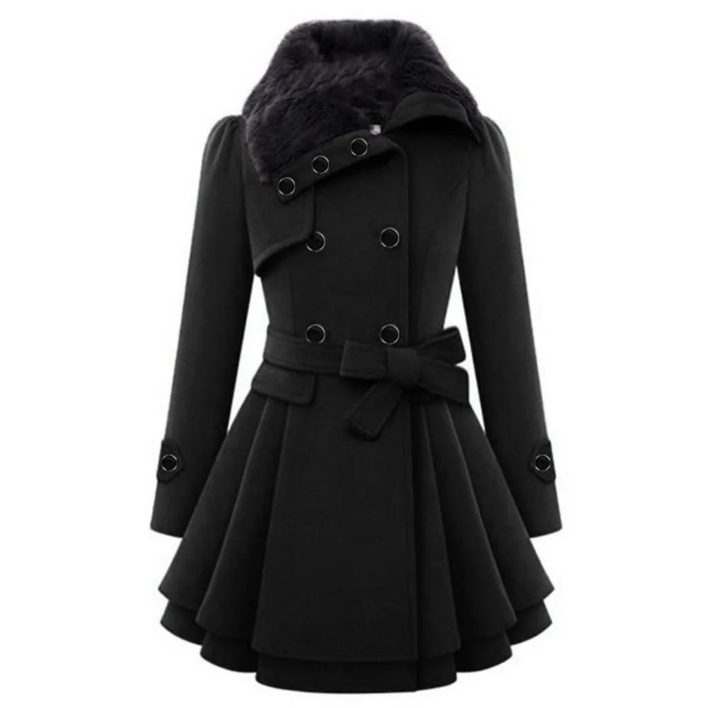 Women Coats Vintage Double Breasted Belt Slim Jackets Autumn Winter Korean Coat England Style Trench Medium-length Overcoat 5XL - S4164285