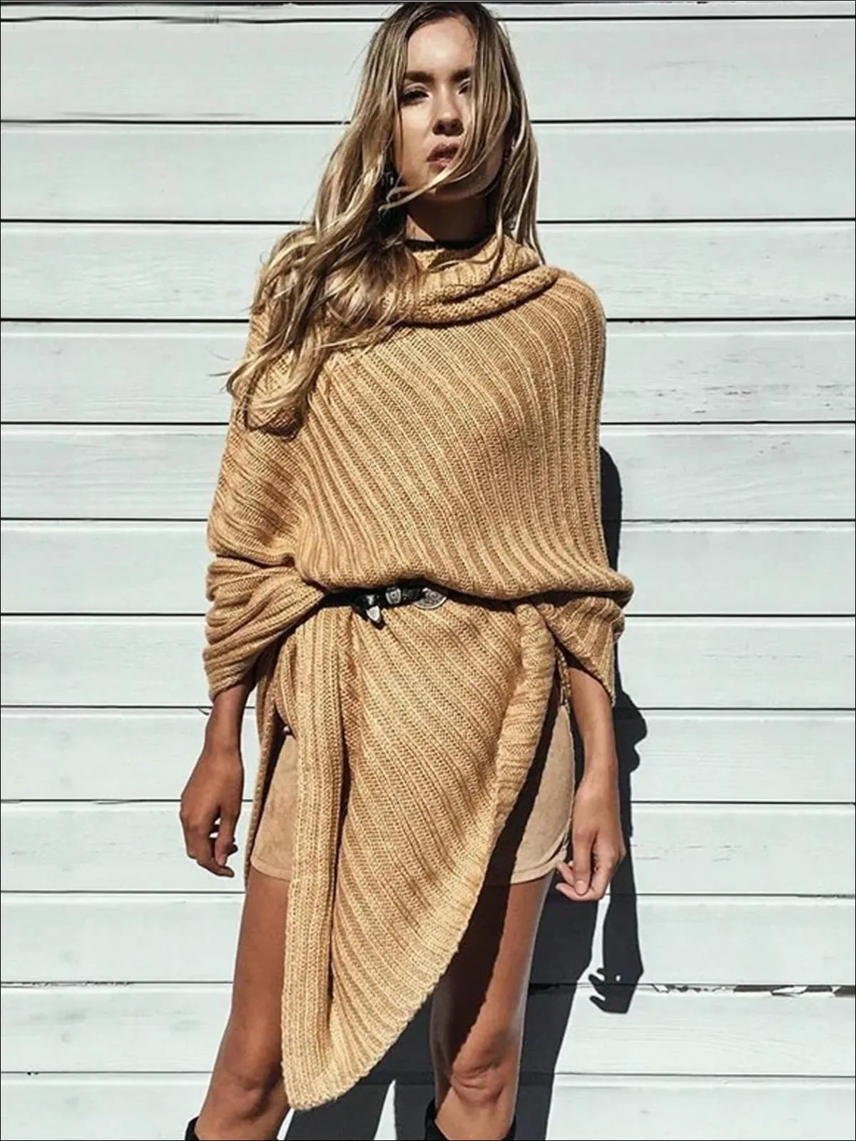 Women's Classic Knit Asymmetrical Poncho Sweater