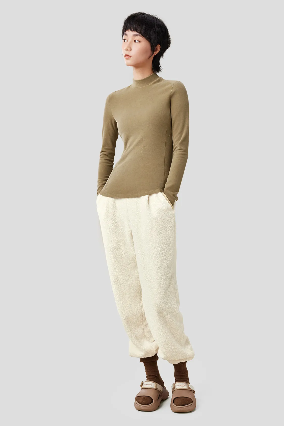 Women's Mid-Warm Half Turtle-Neck Fleece Thermal Shirt