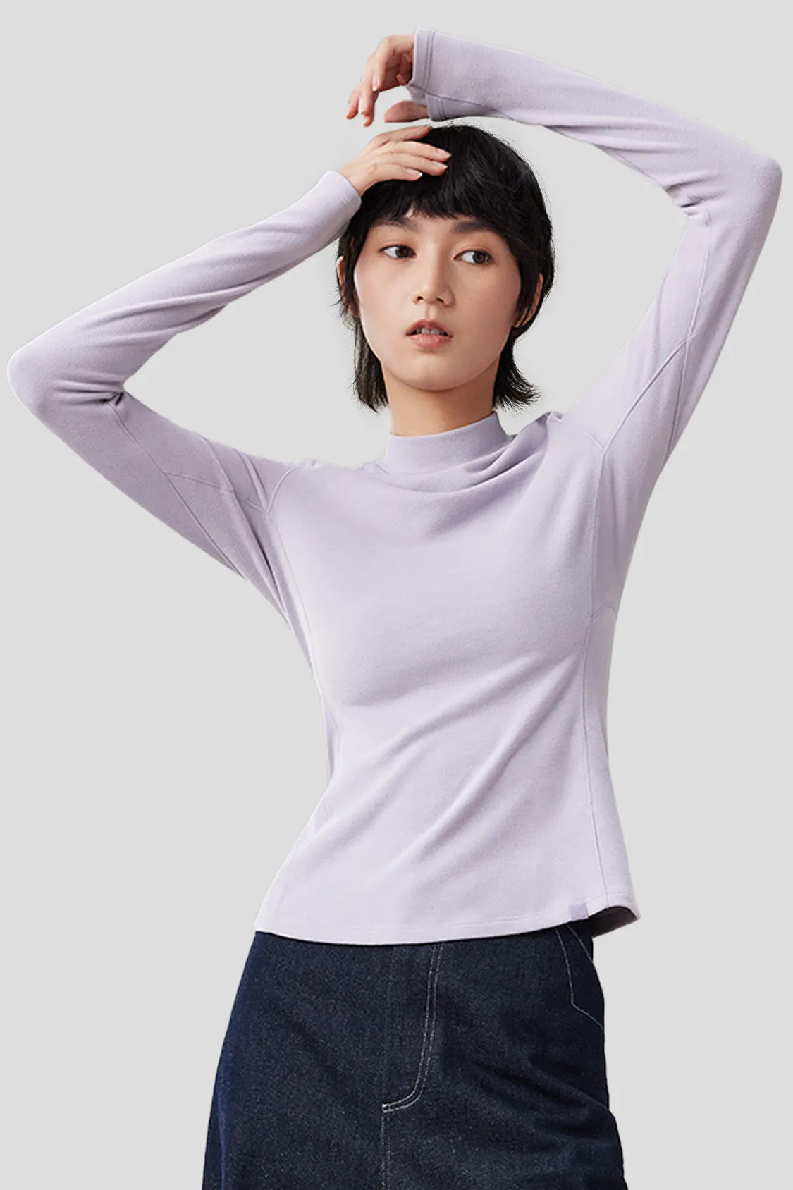 Women's Mid-Warm Half Turtle-Neck Fleece Thermal Shirt