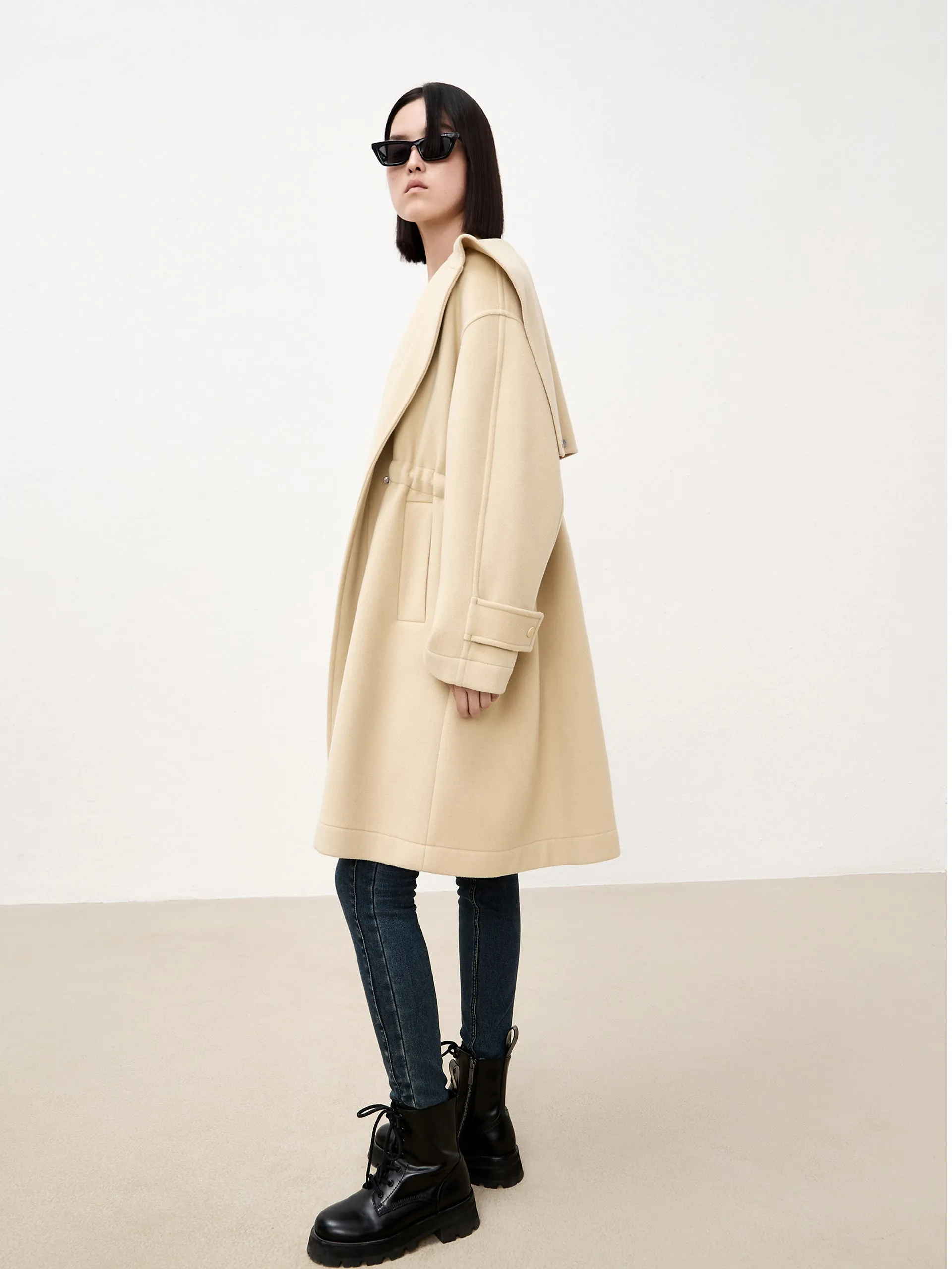 Wool Blend Drawstring Overcoat