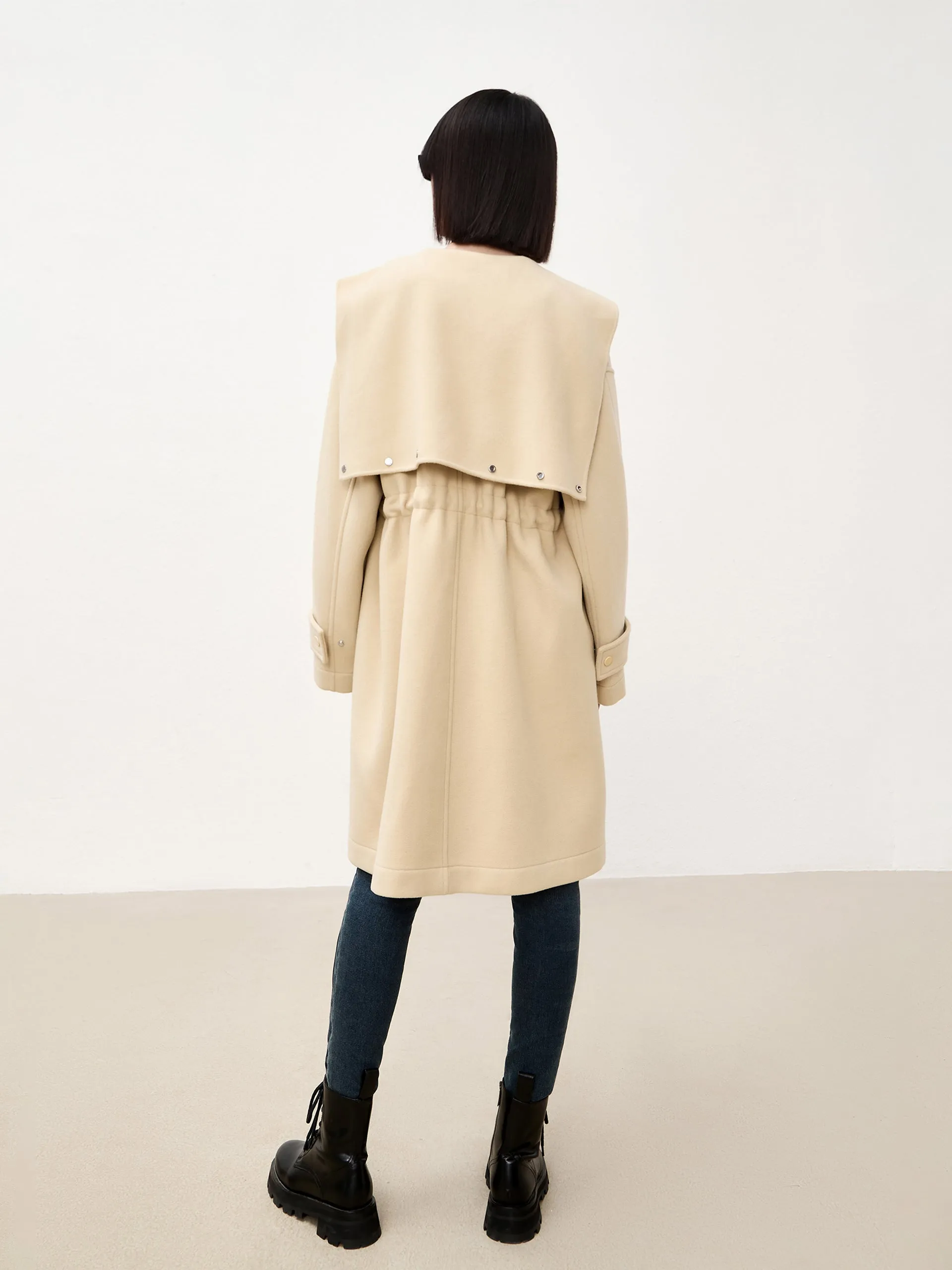 Wool Blend Drawstring Overcoat