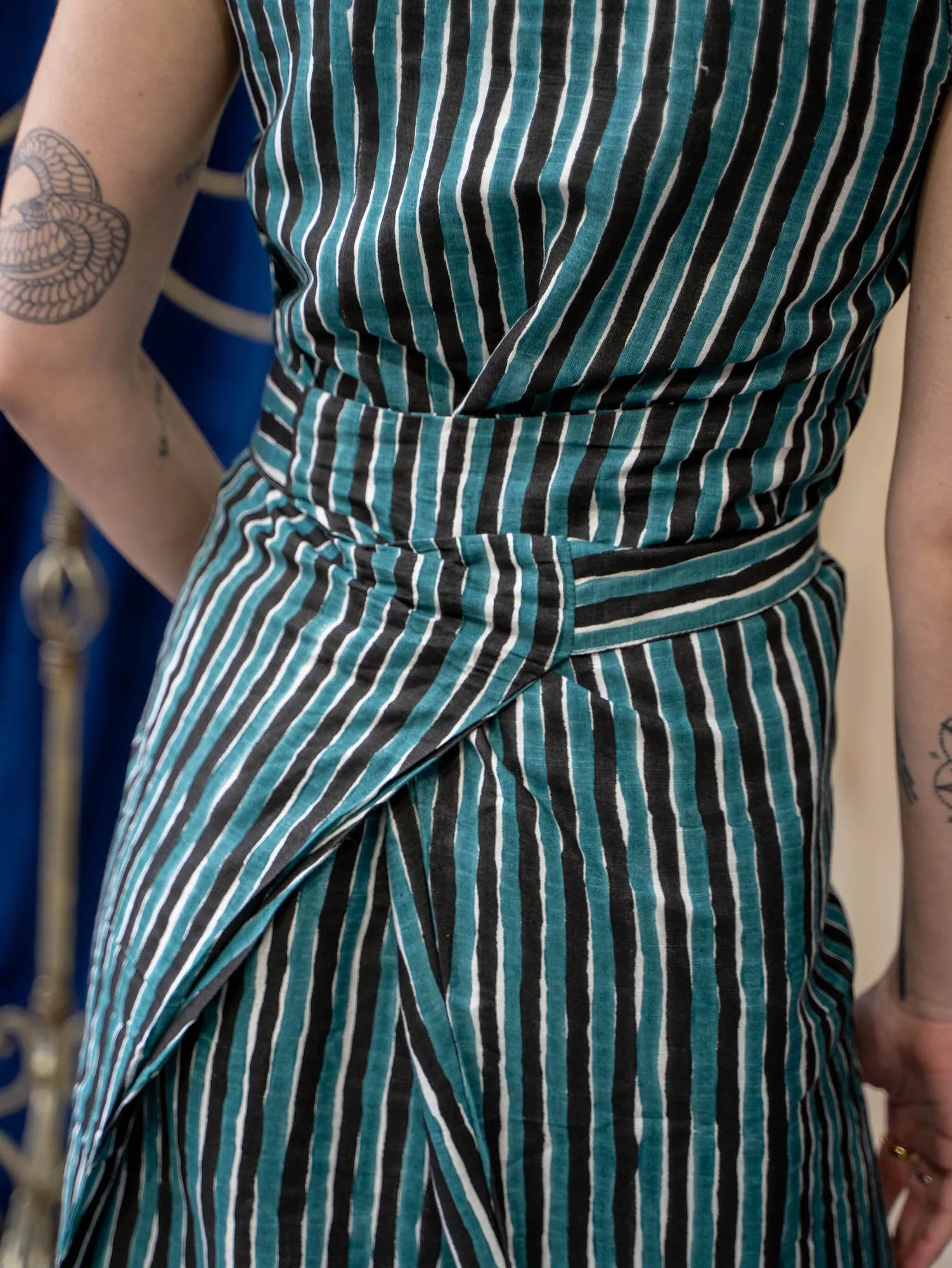 Wrap Dress - Teal and Black Stripe Print